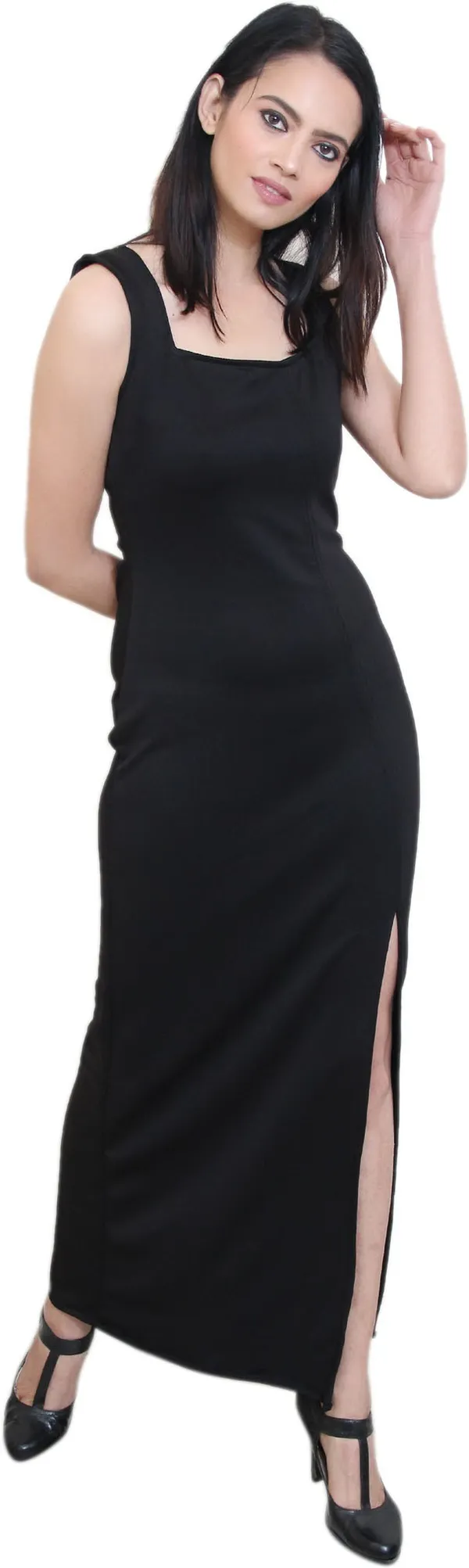 Black_Lycra_Blend_Square_Neck_Sleeveless_Full_Length_Maxi_Dress_For_Women