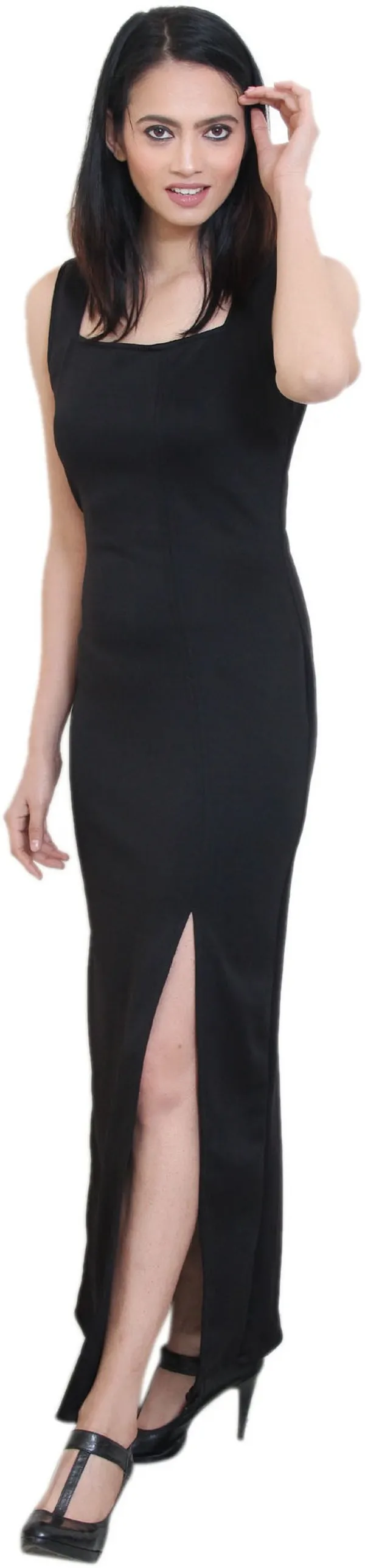 Black_Lycra_Blend_Square_Neck_Sleeveless_Full_Length_Maxi_Dress_For_Women