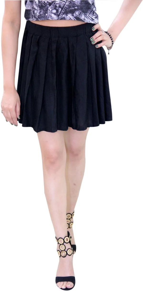 Black_Solid_Cotton_Blend_Pleated_Below_Knee/Midi__Regular_Skirt_For_Women