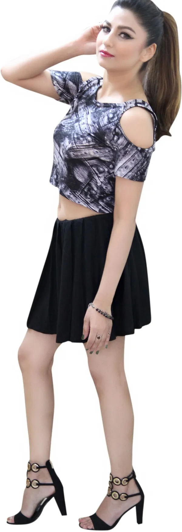 Black_Solid_Cotton_Blend_Pleated_Below_Knee/Midi__Regular_Skirt_For_Women