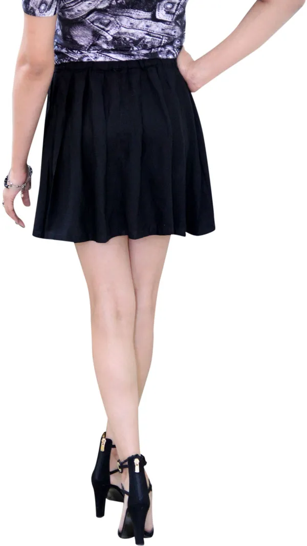 Black_Solid_Cotton_Blend_Pleated_Below_Knee/Midi__Regular_Skirt_For_Women