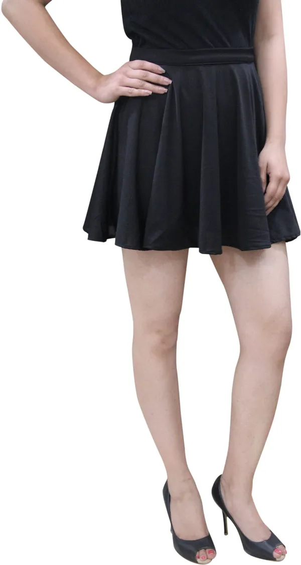 Black_Solid_Lycra_Blend_Flared_Mini/Short_Elastic_Skirt_For_Women