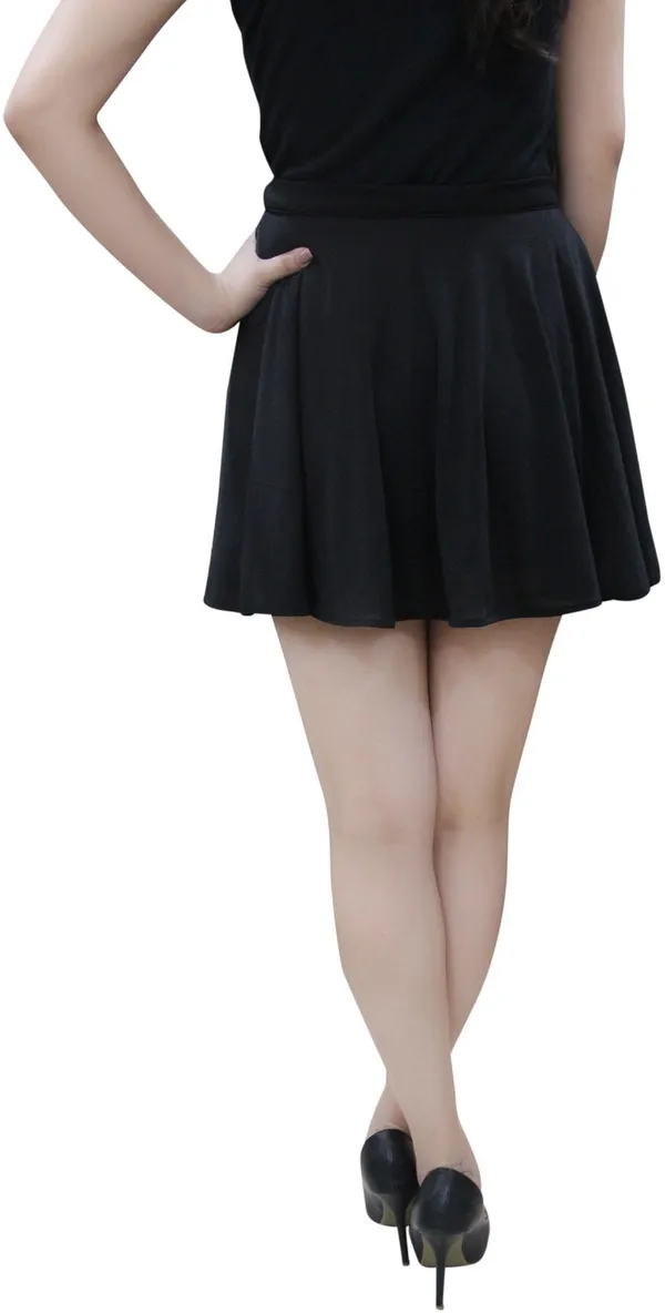Black_Solid_Lycra_Blend_Flared_Mini/Short_Elastic_Skirt_For_Women