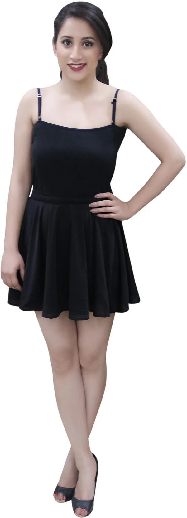 Black_Solid_Lycra_Blend_Flared_Mini/Short_Elastic_Skirt_For_Women