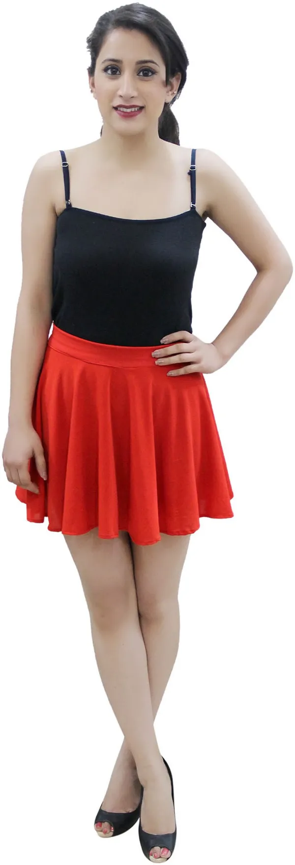 Red_Solid_Lycra_Blend_Flared_Mini/Short_Elastic_Skirt_For_Women