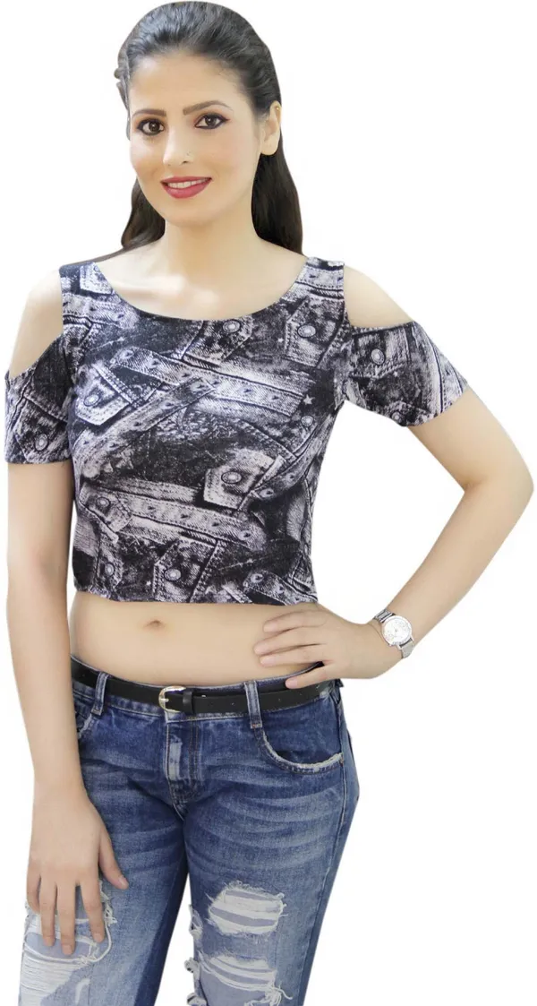 Black_Denim_Casual_Short_Sleeve_Printed_Tops_For_Women
