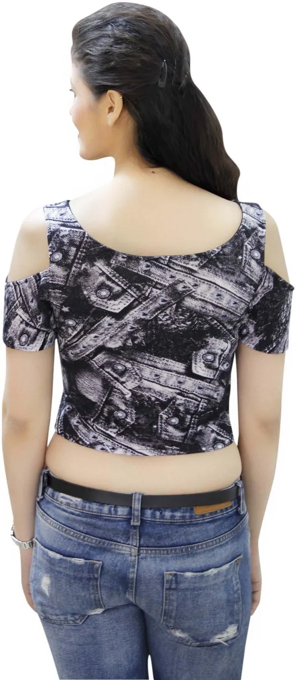 Black_Denim_Casual_Short_Sleeve_Printed_Tops_For_Women