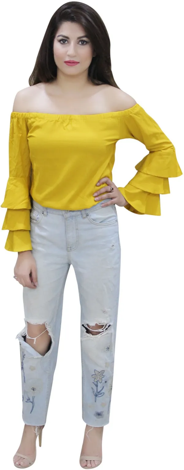 Yellow_Party_Full_Sleeve_Solid_Tops_For_Women