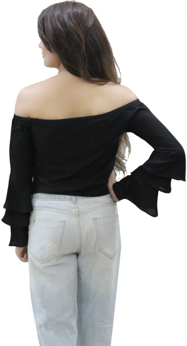 Party_Layered_Sleeve_Solid_Women_Black_Top