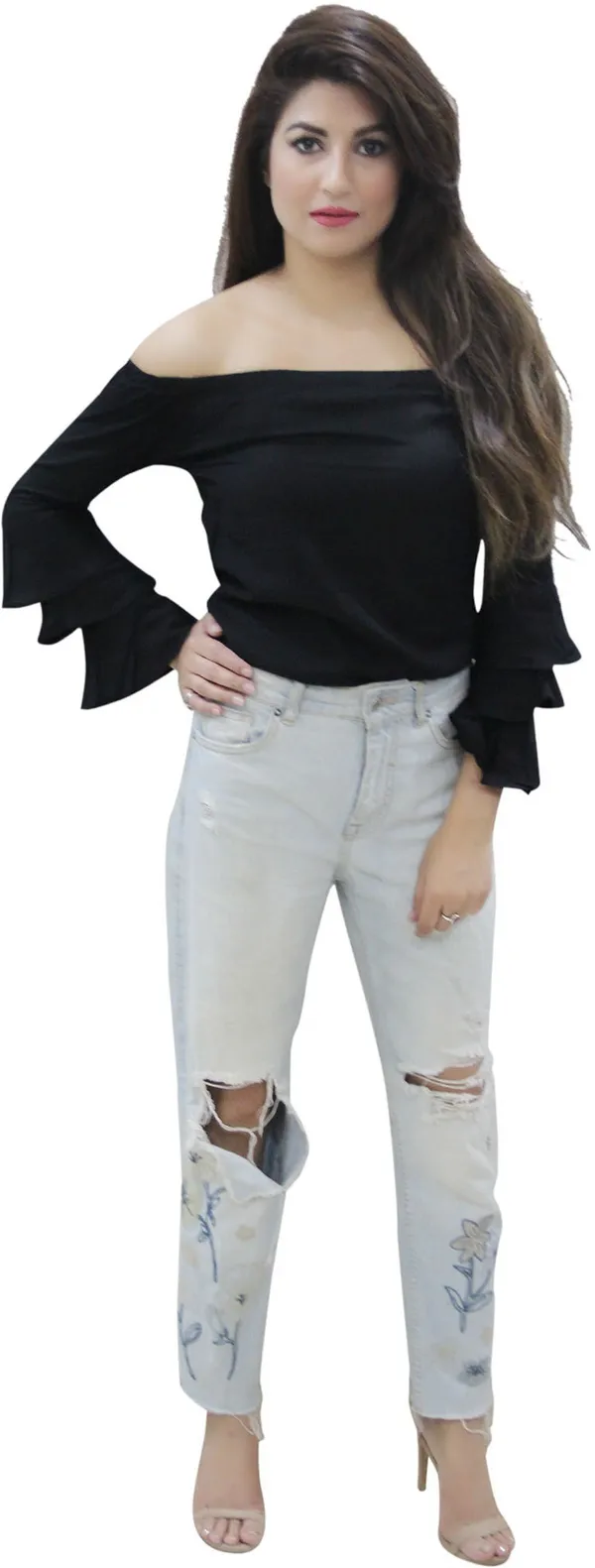 Party_Layered_Sleeve_Solid_Women_Black_Top