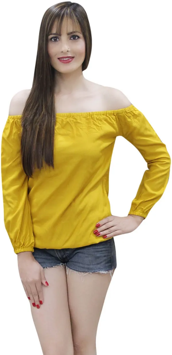 Yellow_Casual_Regular_Sleeve_Solid_Tops_For_Women