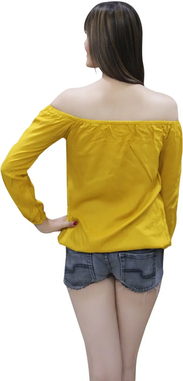 Yellow_Casual_Regular_Sleeve_Solid_Tops_For_Women