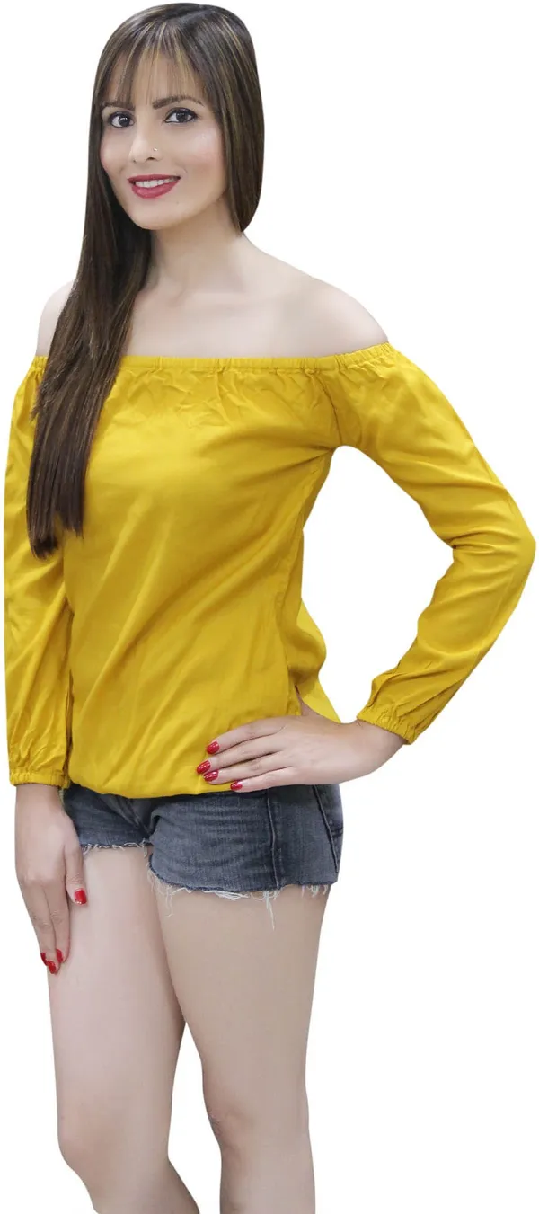 Yellow_Casual_Regular_Sleeve_Solid_Tops_For_Women