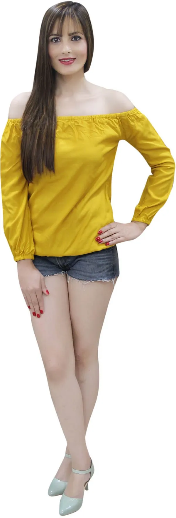 Yellow_Casual_Regular_Sleeve_Solid_Tops_For_Women