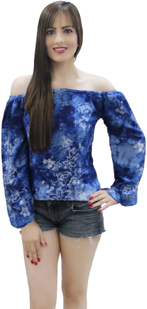 Blue_Casual_Full_Sleeve_Printed_Tops_For_Women