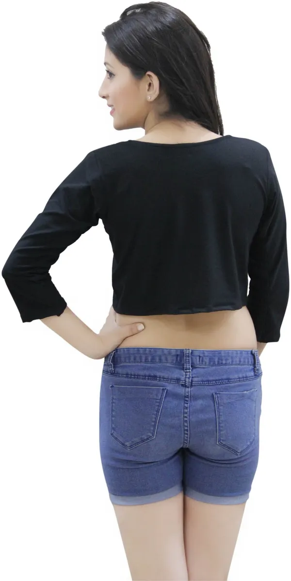 Black_Casual_3/4_Sleeve_Solid_Tops_For_Women