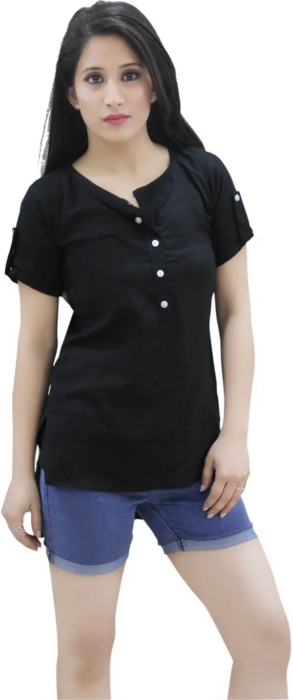 Black_Casual_Short_Sleeve_Solid_Tops_For_Women