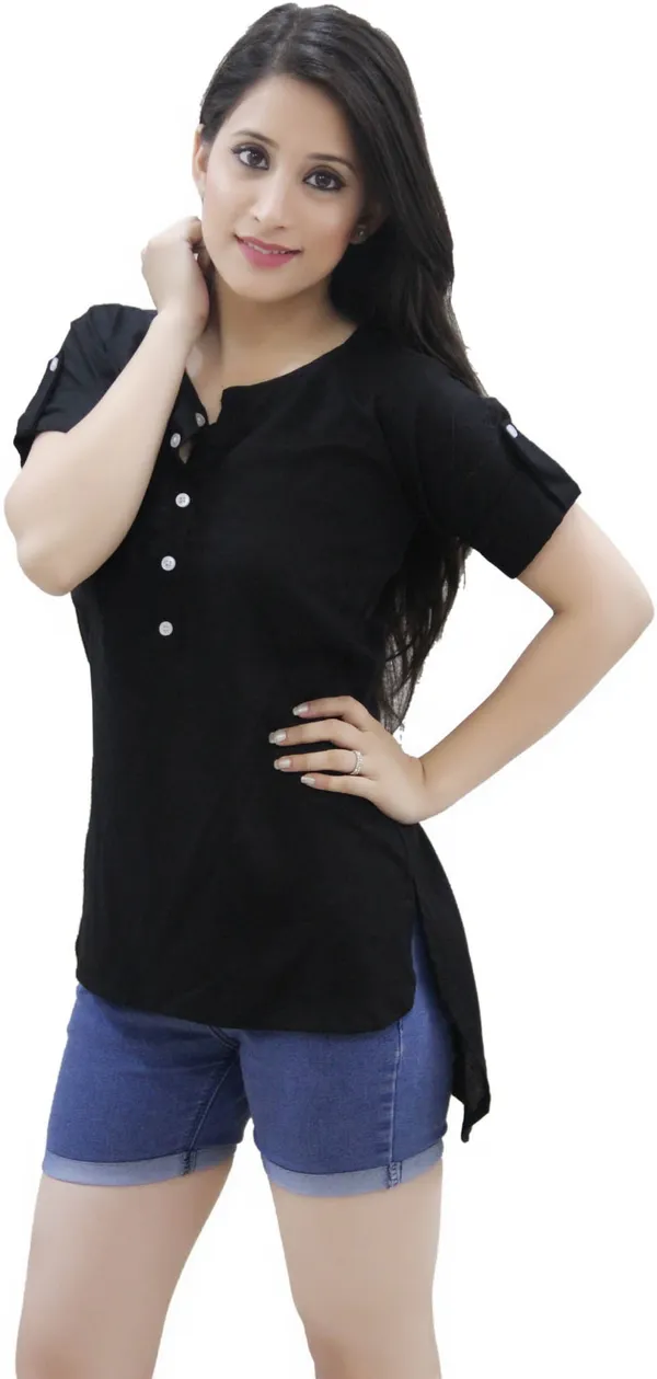 Black_Casual_Short_Sleeve_Solid_Tops_For_Women
