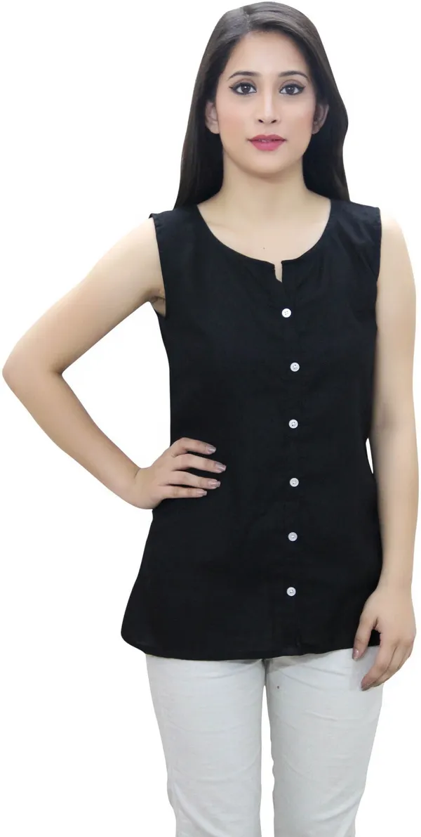 Black_Casual_Sleeveless_Solid_Tops_For_Women