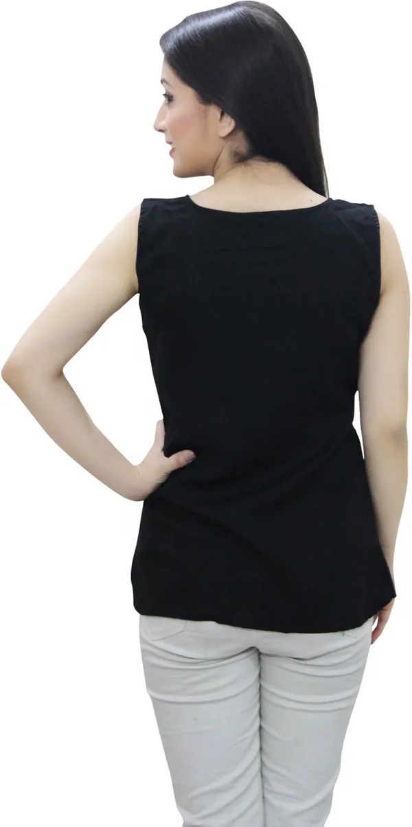 Black_Casual_Sleeveless_Solid_Tops_For_Women