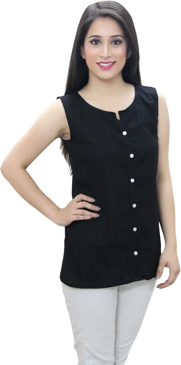 Black_Casual_Sleeveless_Solid_Tops_For_Women
