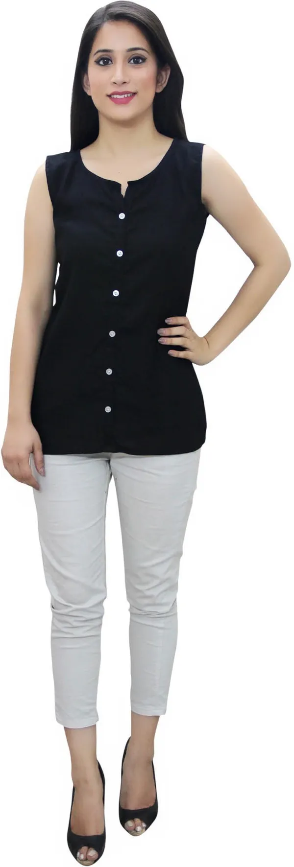 Black_Casual_Sleeveless_Solid_Tops_For_Women