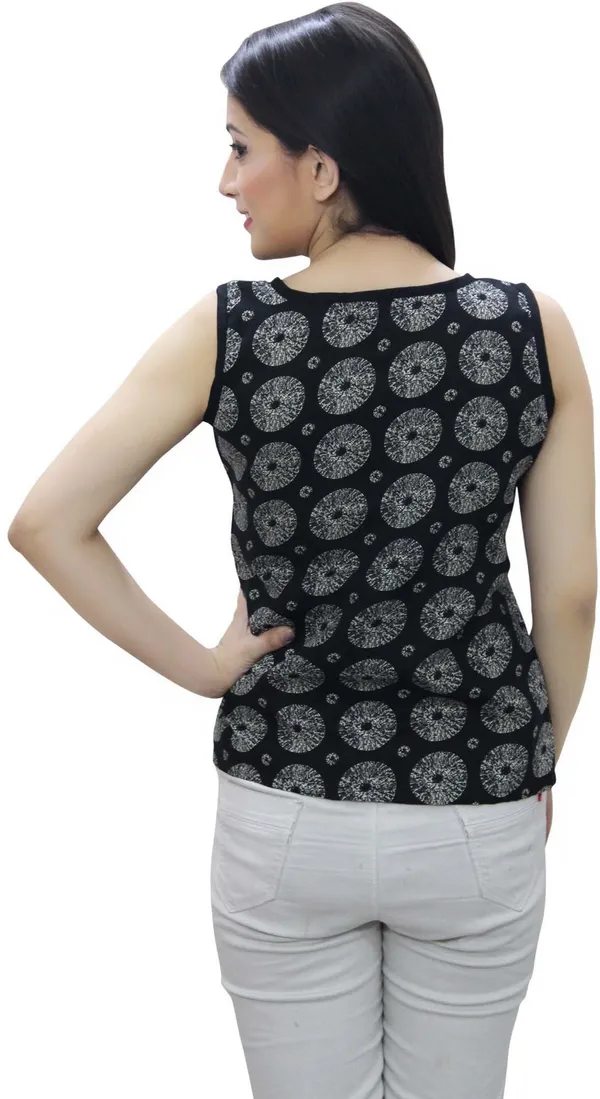Black_Casual_Sleeveless_Printed_Tops_For_Women