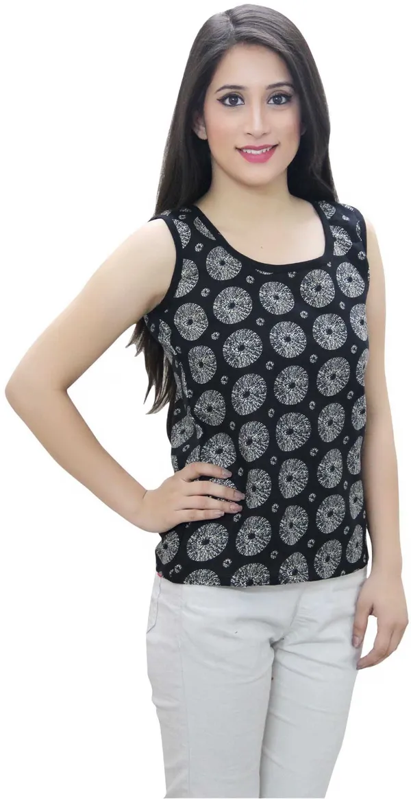 Black_Casual_Sleeveless_Printed_Tops_For_Women