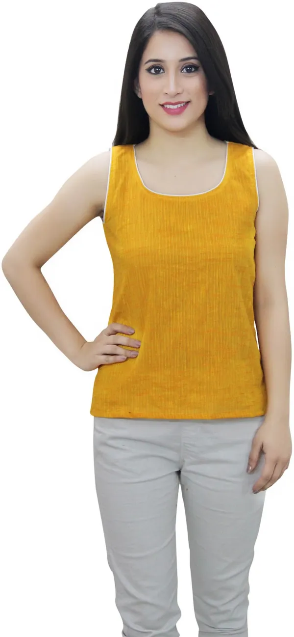 Mustard_Casual_Sleeveless_Solid_Tops_For_Women