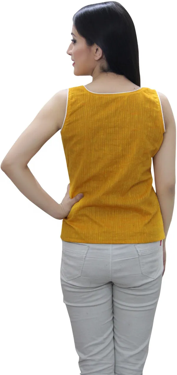 Mustard_Casual_Sleeveless_Solid_Tops_For_Women