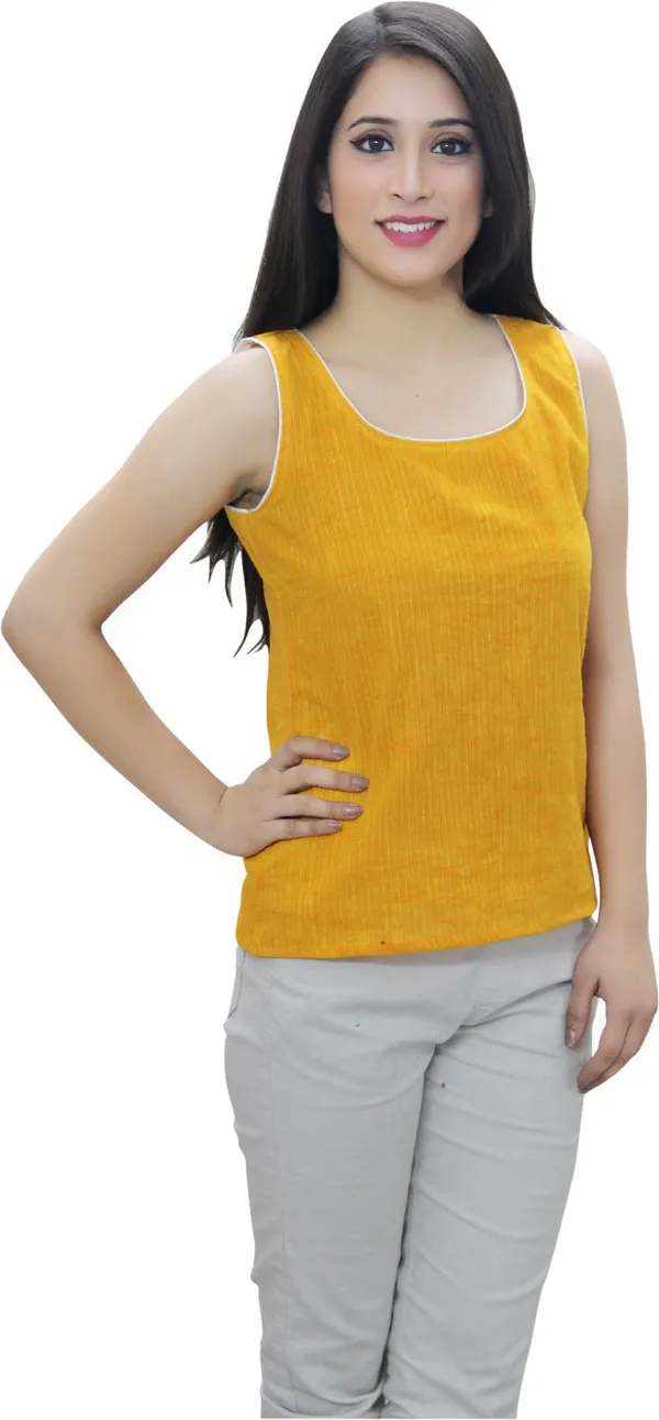 Mustard_Casual_Sleeveless_Solid_Tops_For_Women