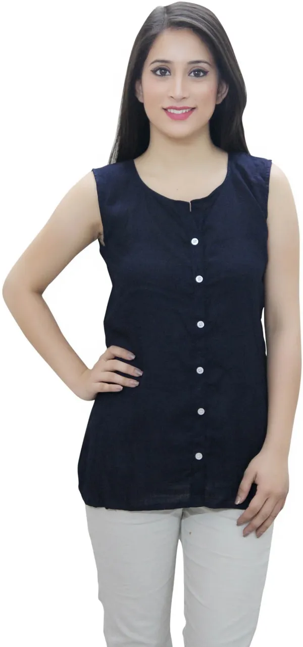 Dark_Blue_Casual_Sleeveless_Solid_Tops_For_Women