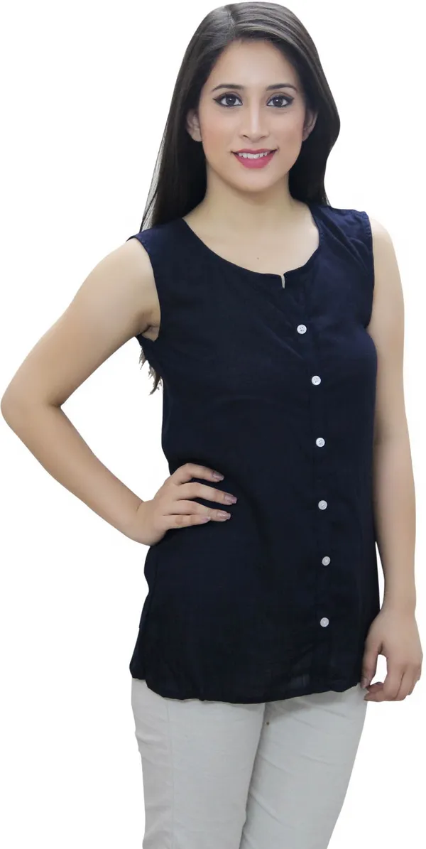 Dark_Blue_Casual_Sleeveless_Solid_Tops_For_Women