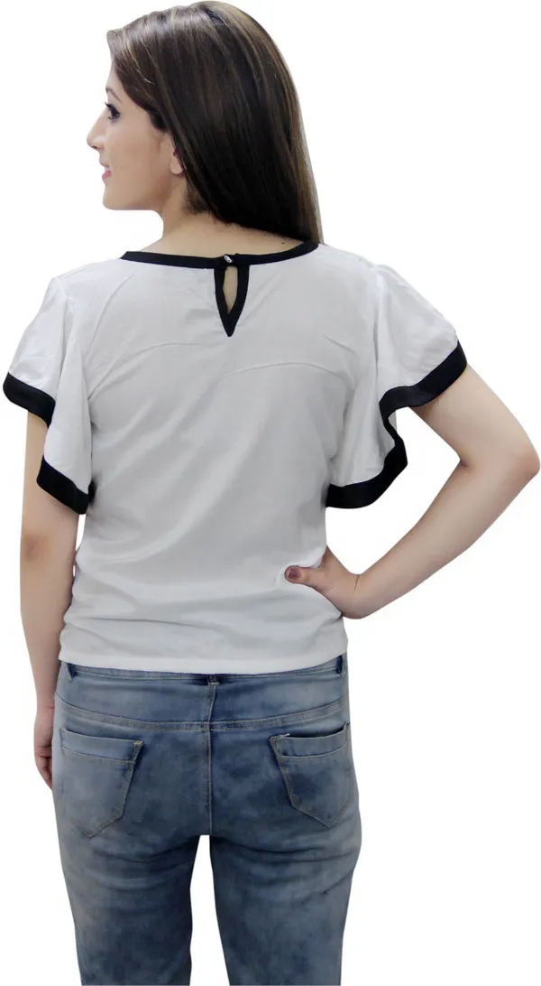 White_Casual_Bell_Sleeve_Solid_Tops_For_Women