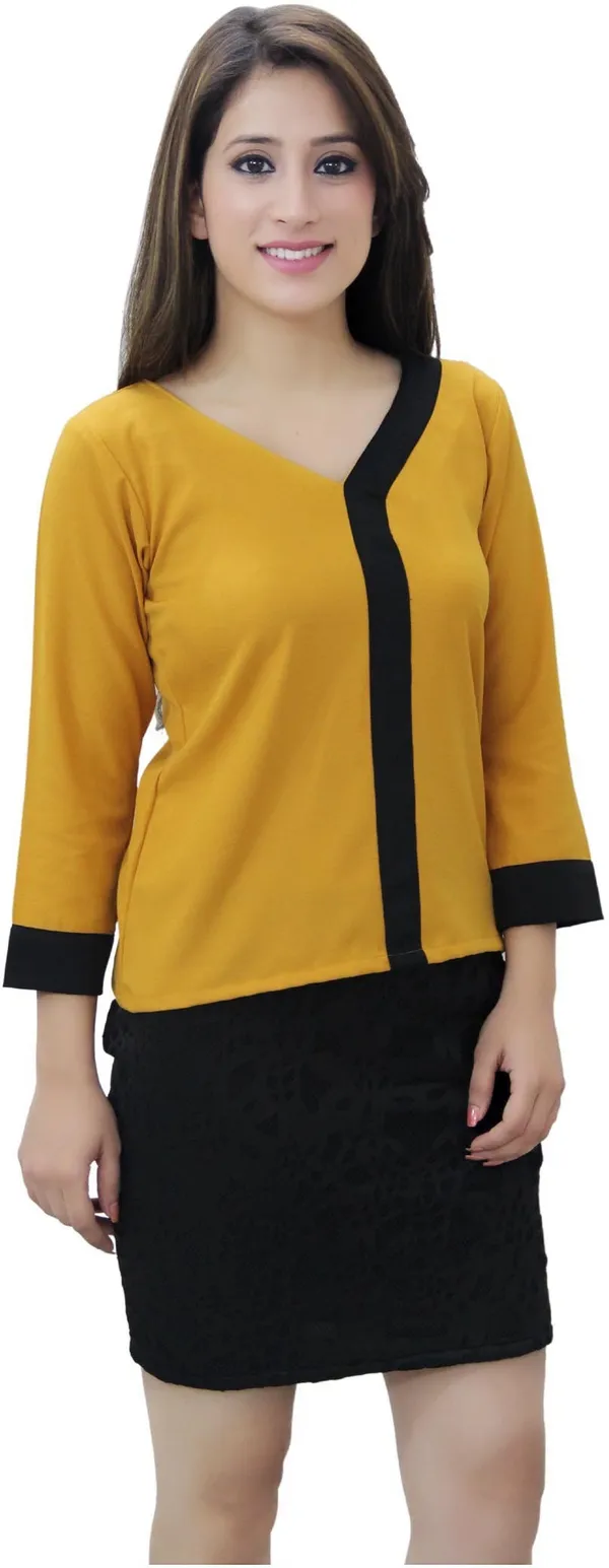 Mustard_Formal_Regular_Sleeve_Solid_Tops_For_Women