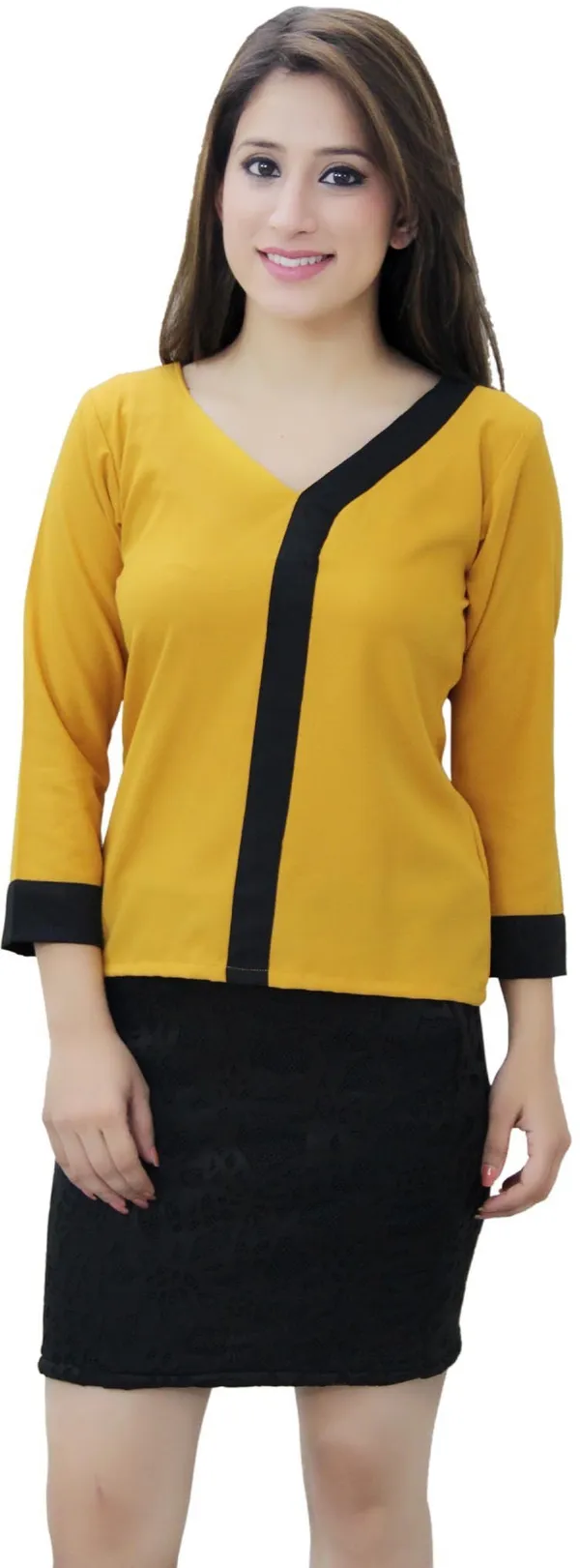 Mustard_Formal_Regular_Sleeve_Solid_Tops_For_Women