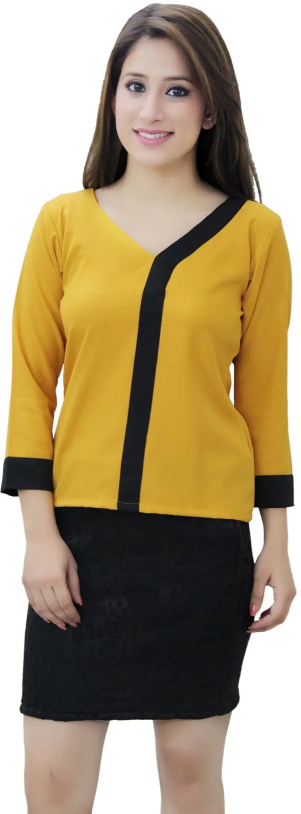 Mustard_Formal_Regular_Sleeve_Solid_Tops_For_Women