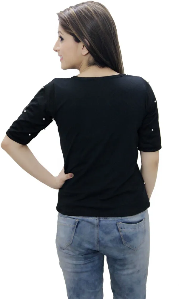 Black_Party_Regular_Sleeve_Embellished_Tops_For_Women