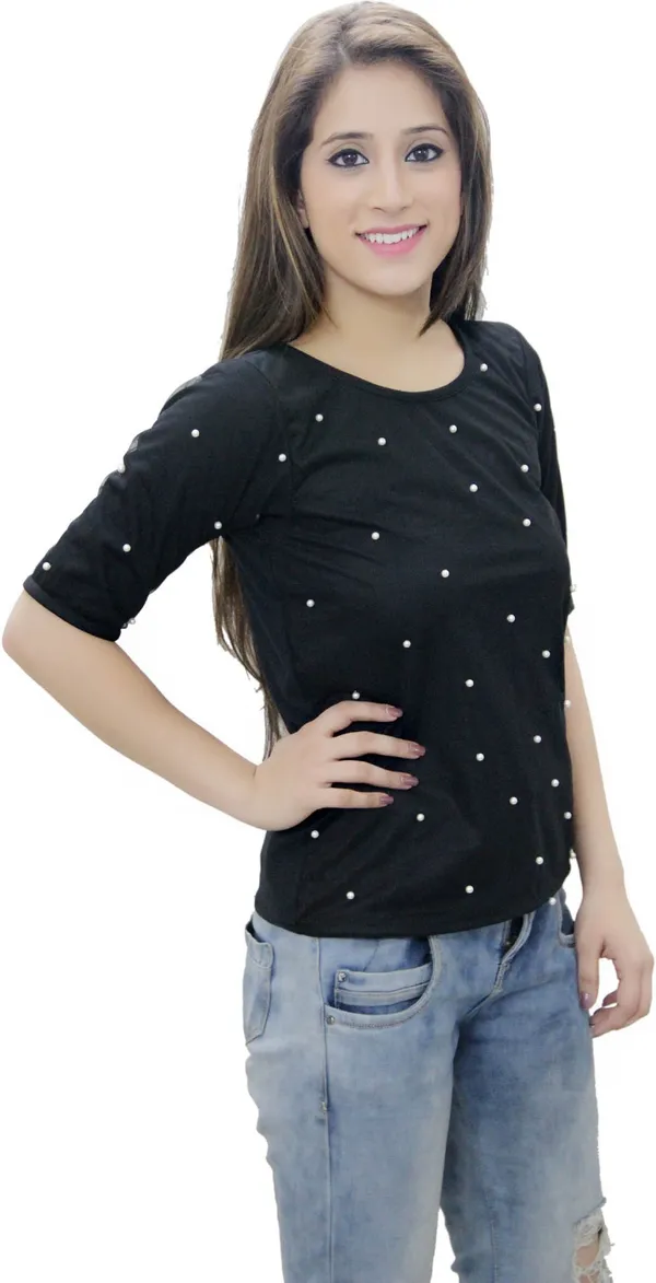 Black_Party_Regular_Sleeve_Embellished_Tops_For_Women