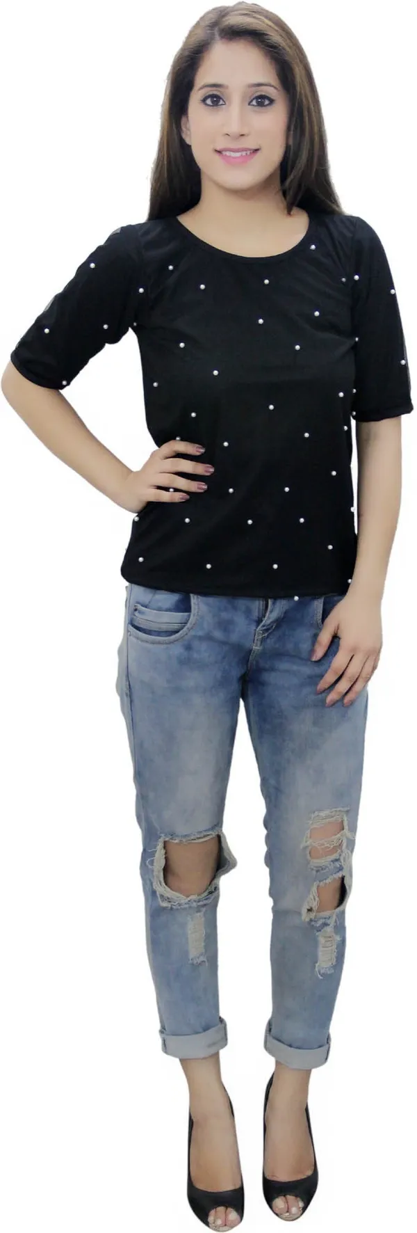 Black_Party_Regular_Sleeve_Embellished_Tops_For_Women