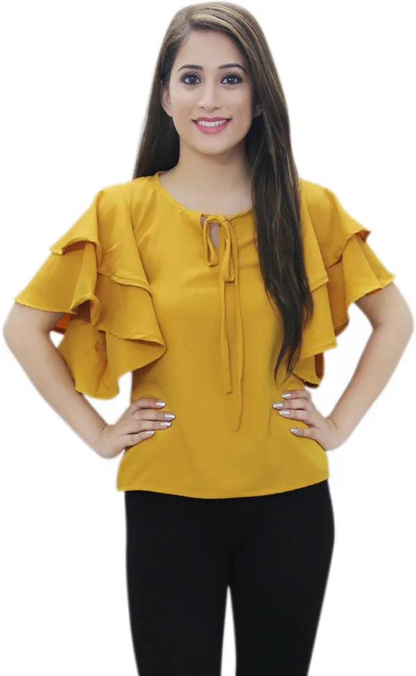 Party_Bell_Sleeve_Solid_Women_Yellow_Top