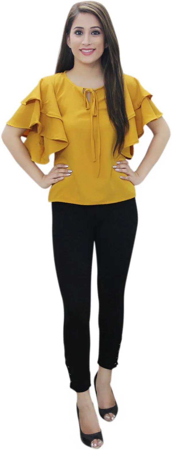 Party_Bell_Sleeve_Solid_Women_Yellow_Top