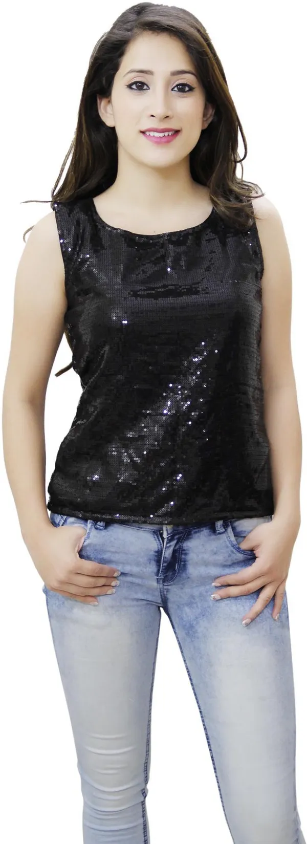 Black_Cotton_Blend_Sleeveless_Round_Neck_Solid_Hip_Length_Regular_Top_For_Women