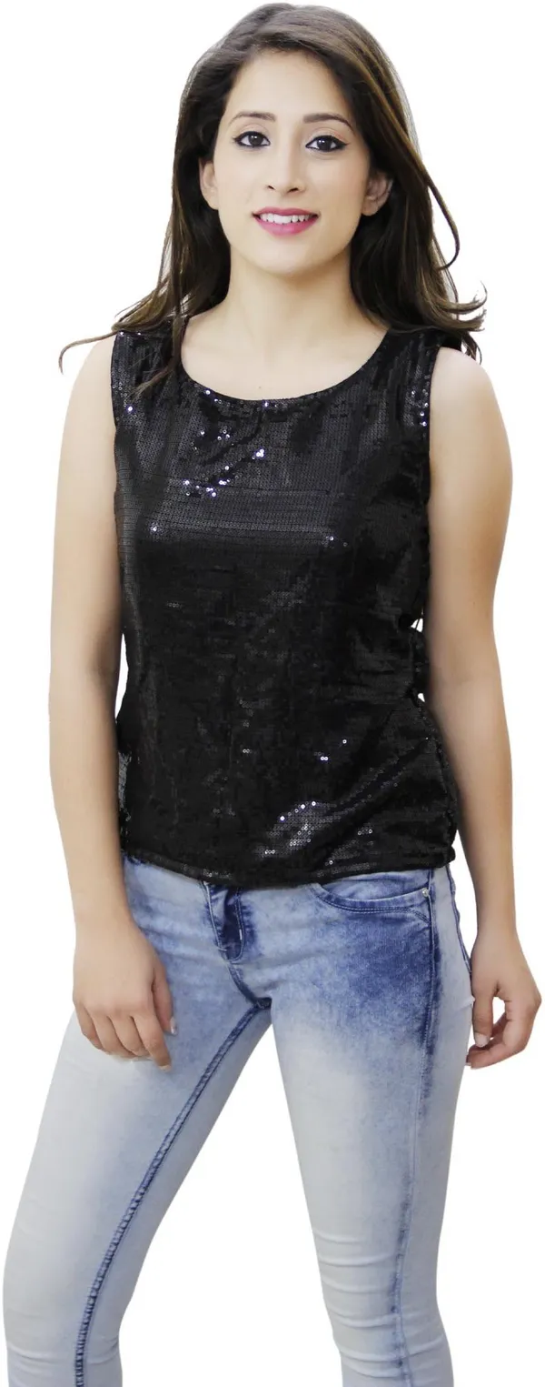 Black_Cotton_Blend_Sleeveless_Round_Neck_Solid_Hip_Length_Regular_Top_For_Women