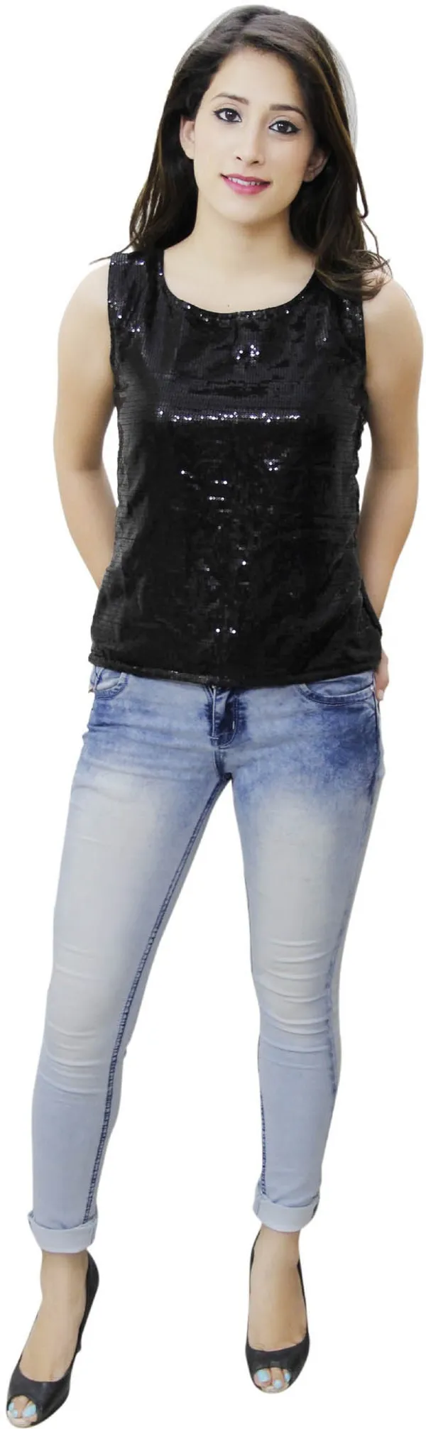 Black_Cotton_Blend_Sleeveless_Round_Neck_Solid_Hip_Length_Regular_Top_For_Women