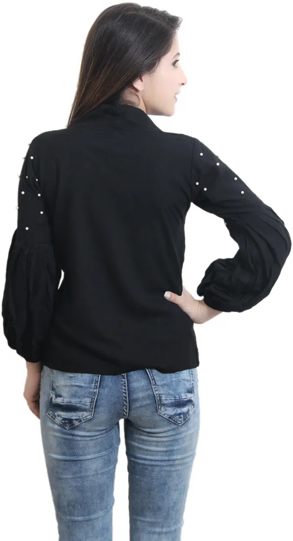 Black_Party_Regular_Sleeve_Solid_Tops_For_Women