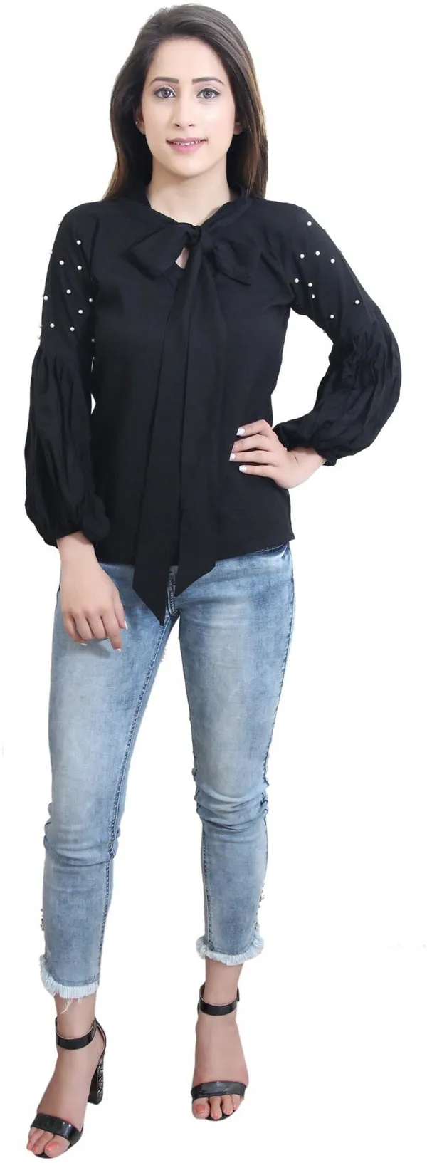 Black_Party_Regular_Sleeve_Solid_Tops_For_Women