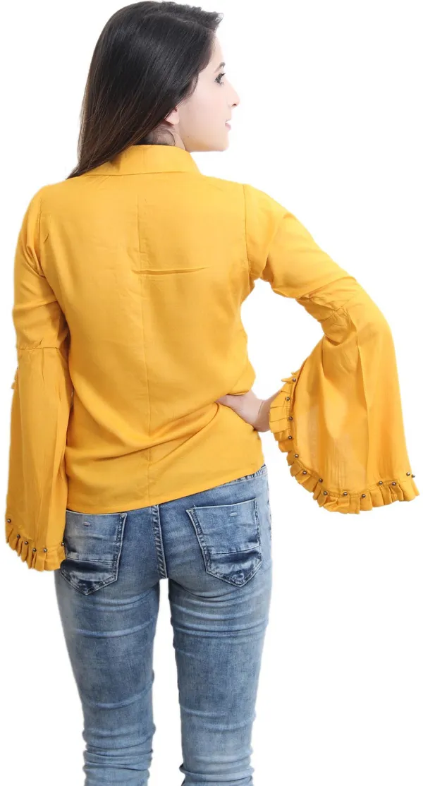 Mustard_Casual_Slit_Sleeve_Solid_Tops_For_Women