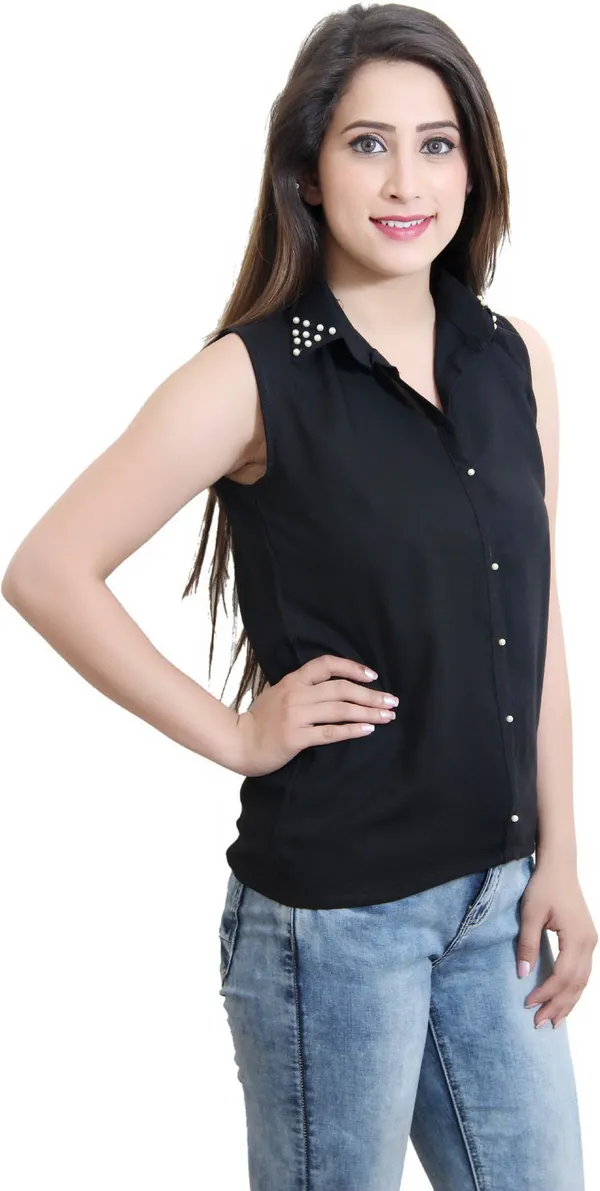 Black_Casual_Sleeveless_Solid_Tops_For_Women