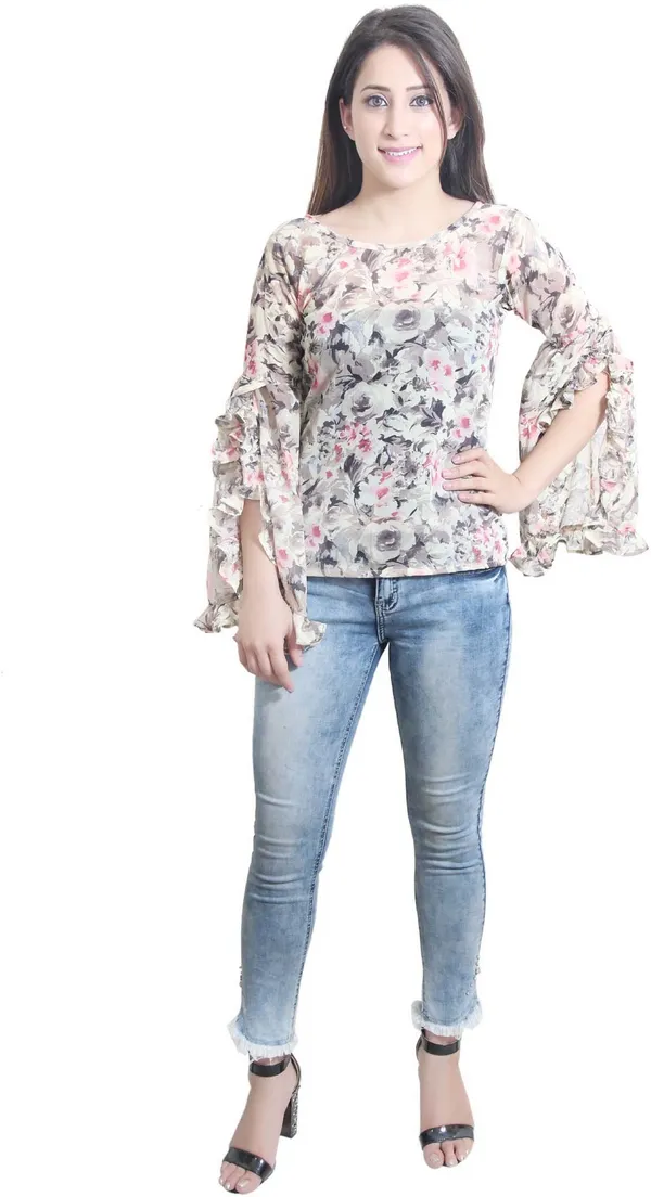 Multicolor_Casual_Flared_Sleeve_Printed_Tops_For_Women
